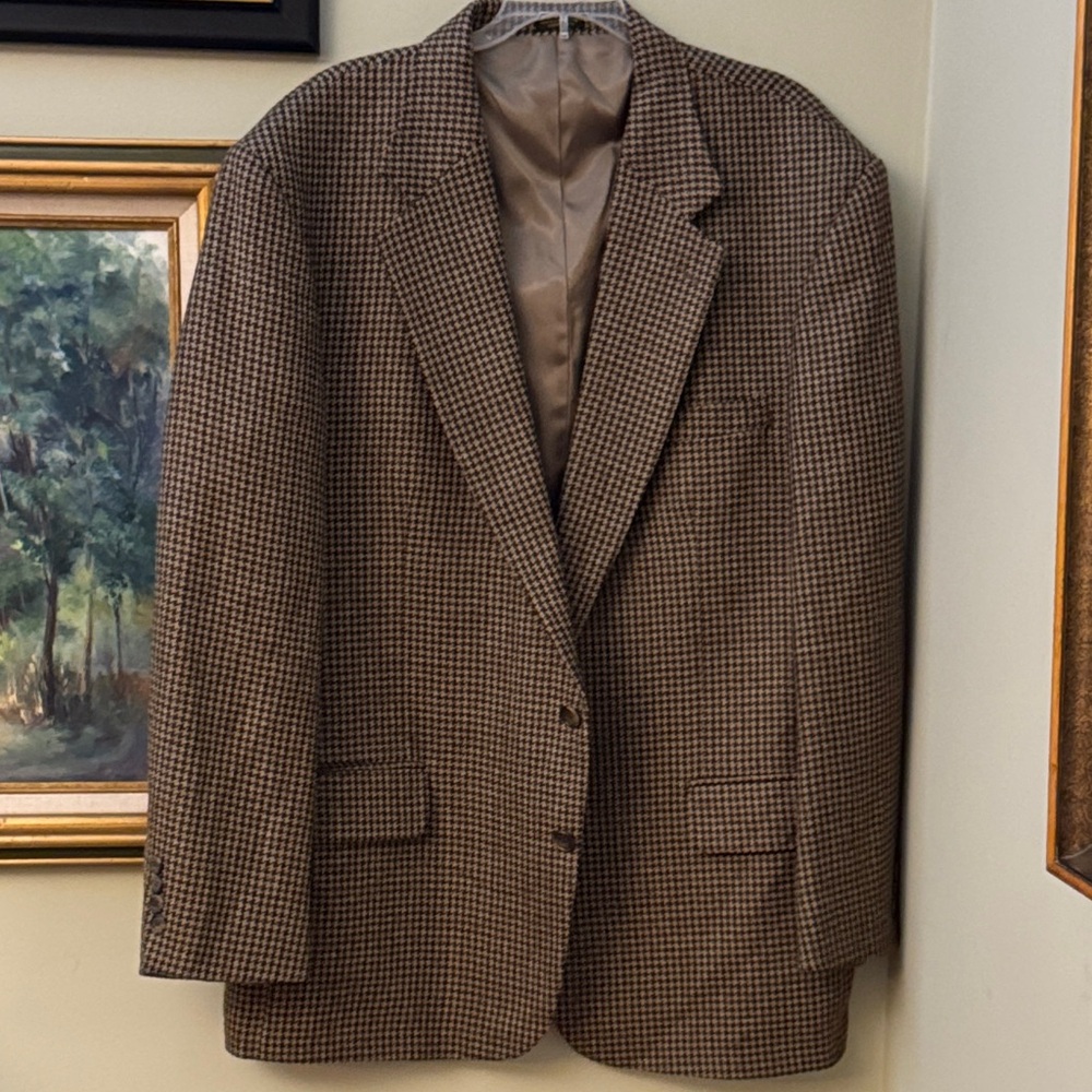 Oscar De La Renta Men’s Houndstooth Suit Jacket Coat Brown Checkered Blazer 46R